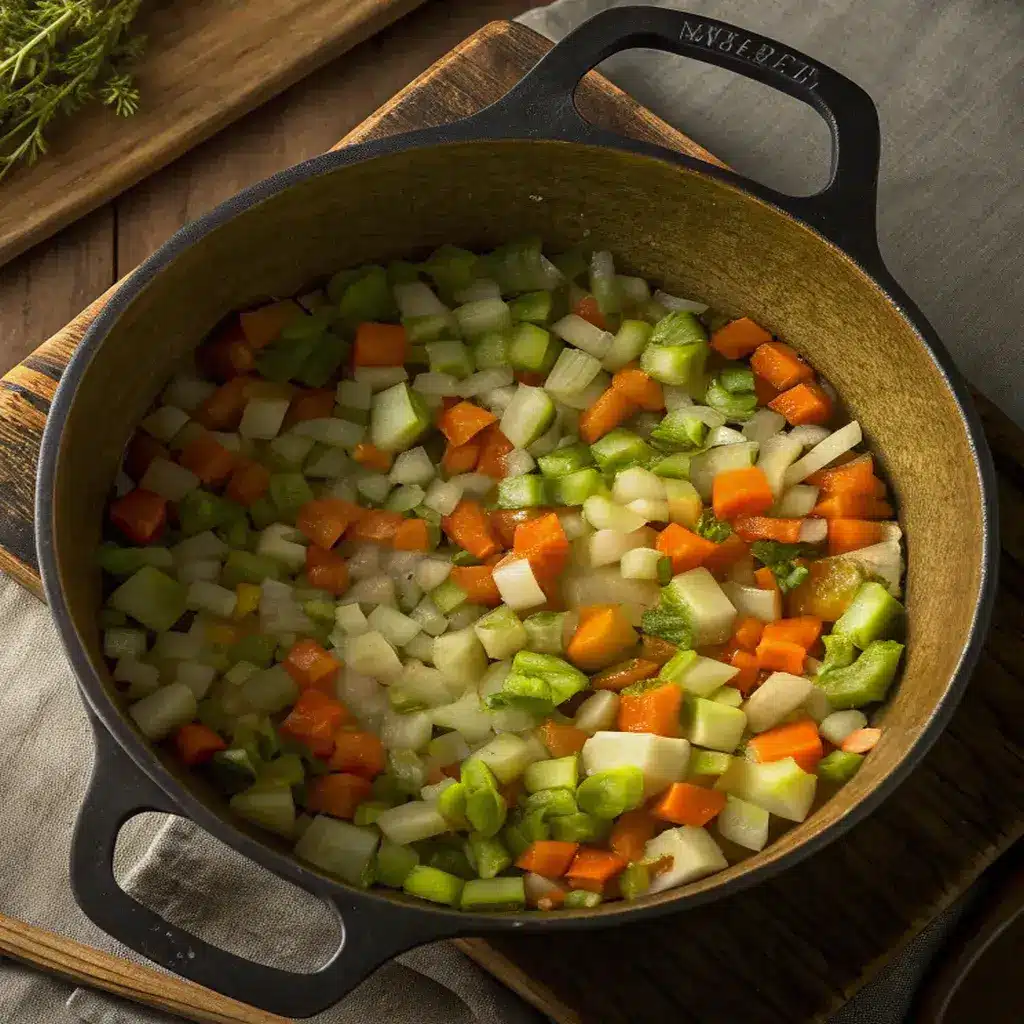 O cozimento lento os ingredientes se misturam na panela.