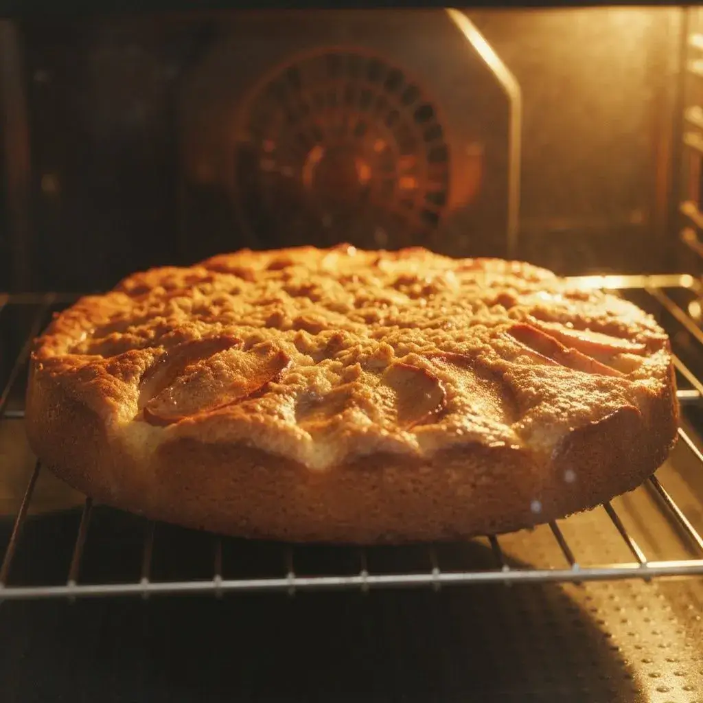Bolo de maçã com aveia assando no forno