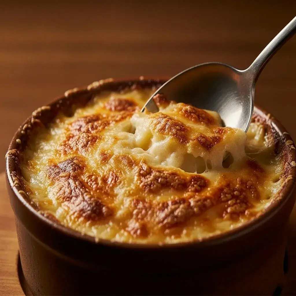 Porção individual de Creme de Batata com Frango gratinado