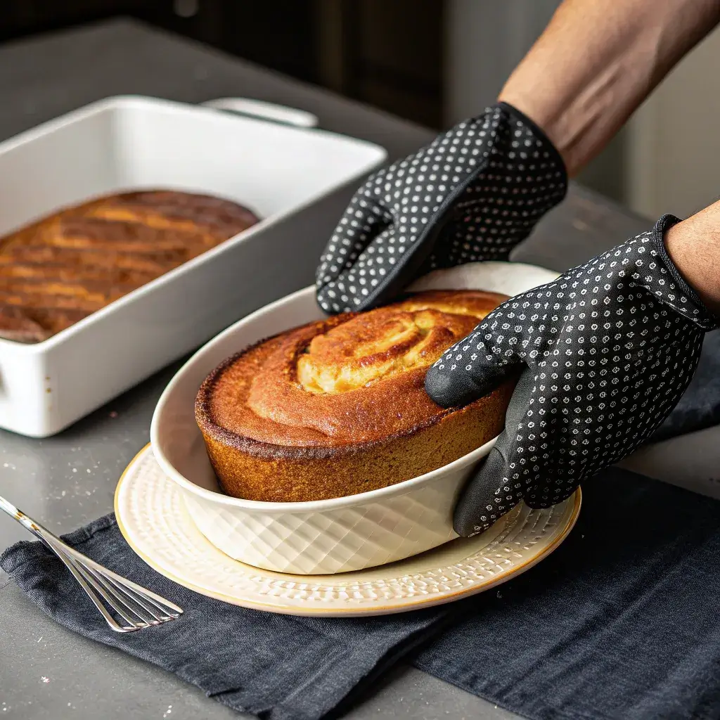 momento de inverter o bolo de banana invertido sem glúten.