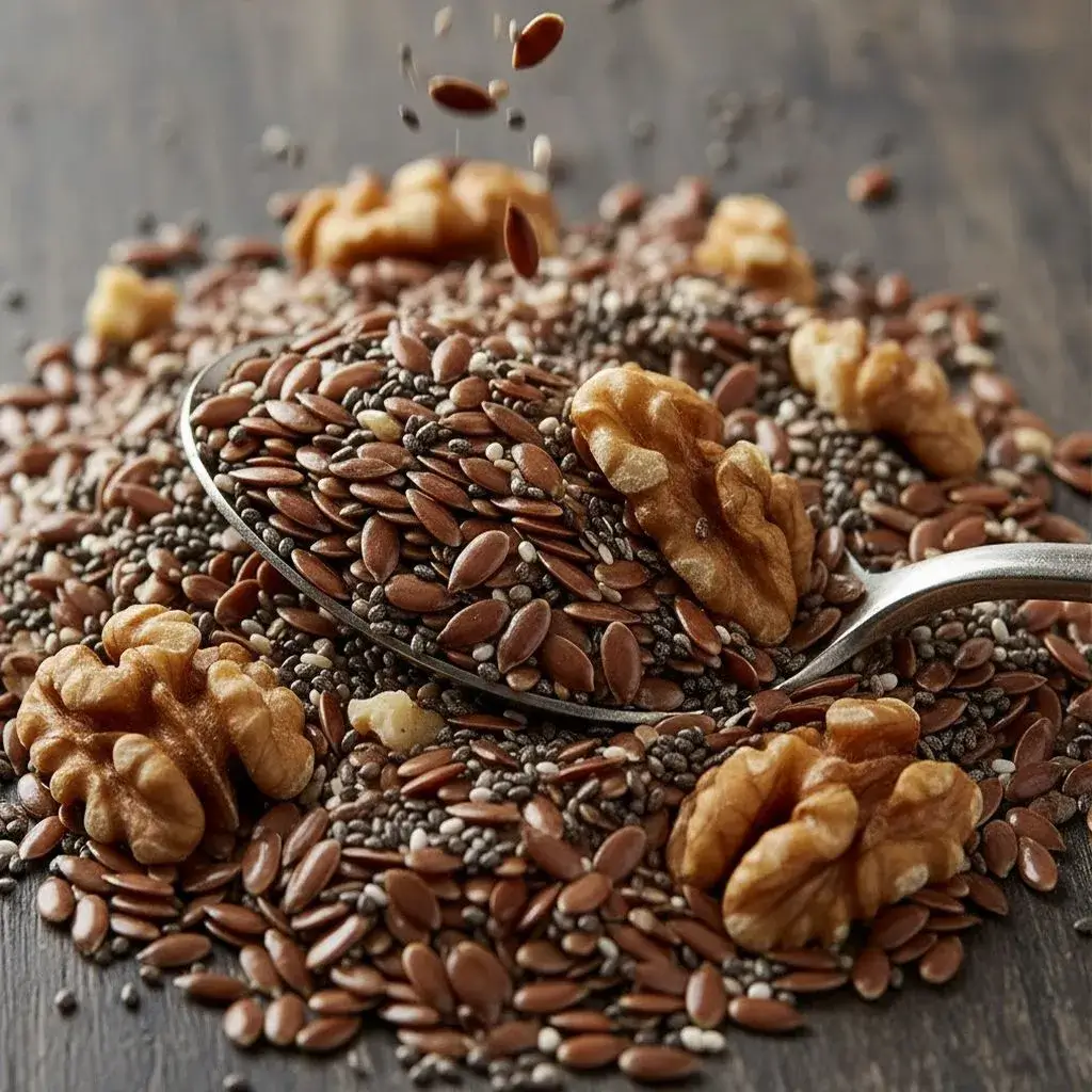 Fontes vegetais de ômega-3: linhaça, chia e nozes