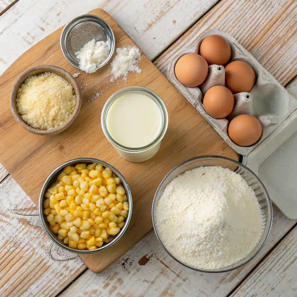 Ingredientes para fazer bolo de coco e milho.