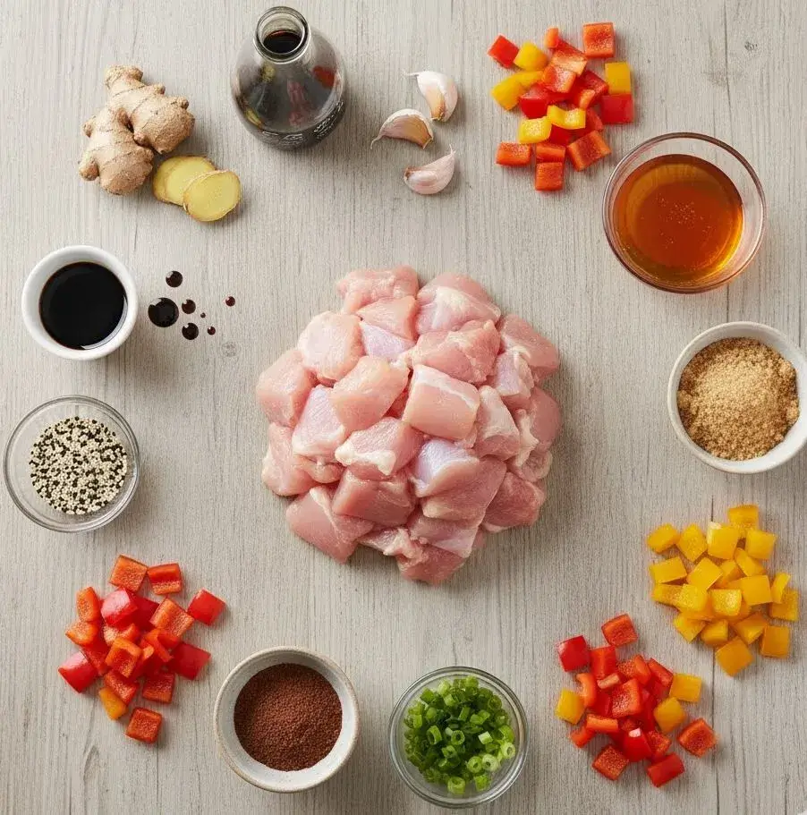 Ingredientes para fazer Frango Teriyaki caseiro.