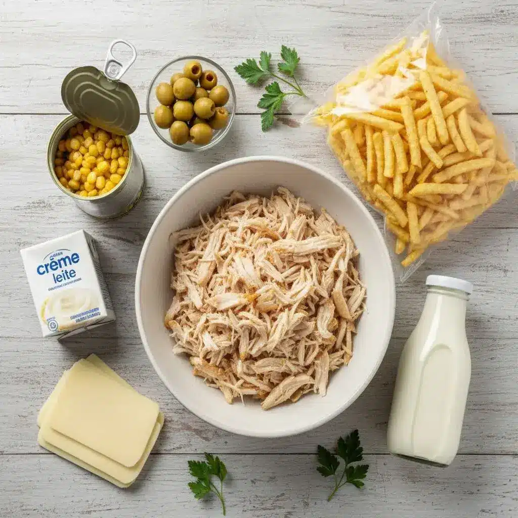 Ingredientes para fazer Fricassê de Frango caseiro.