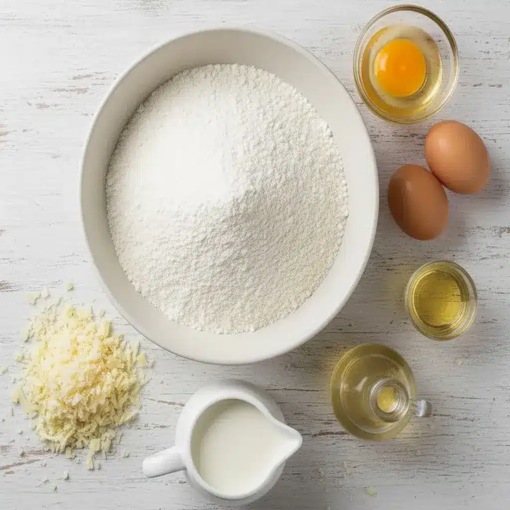 Ingredientes para fazer Mini Pão de Queijo caseiro.