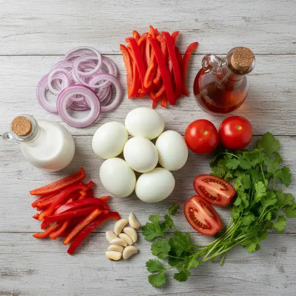 Ingredientes frescos para fazer Moqueca de Ovo.