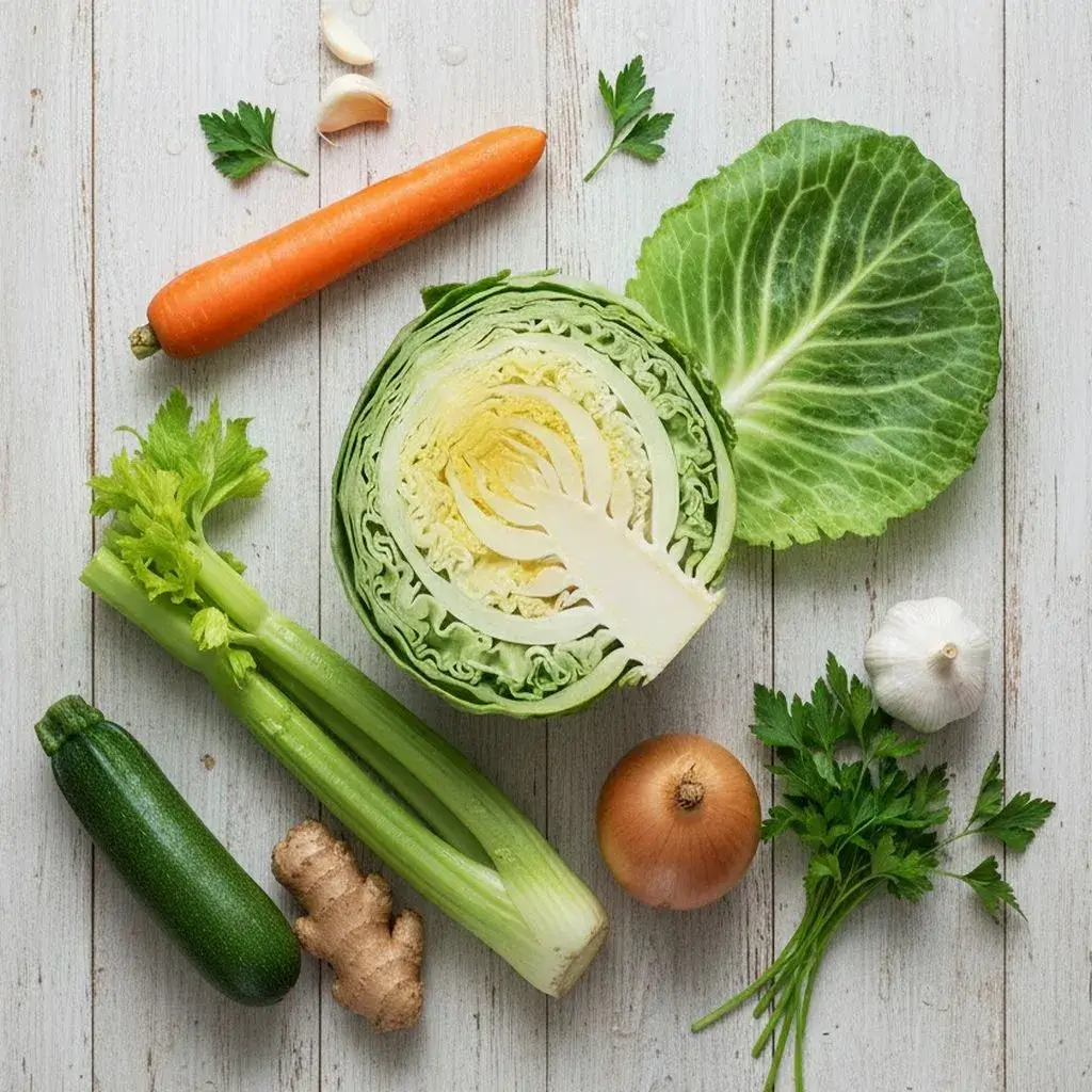 ingredientes frescos para sopa detox de repolho