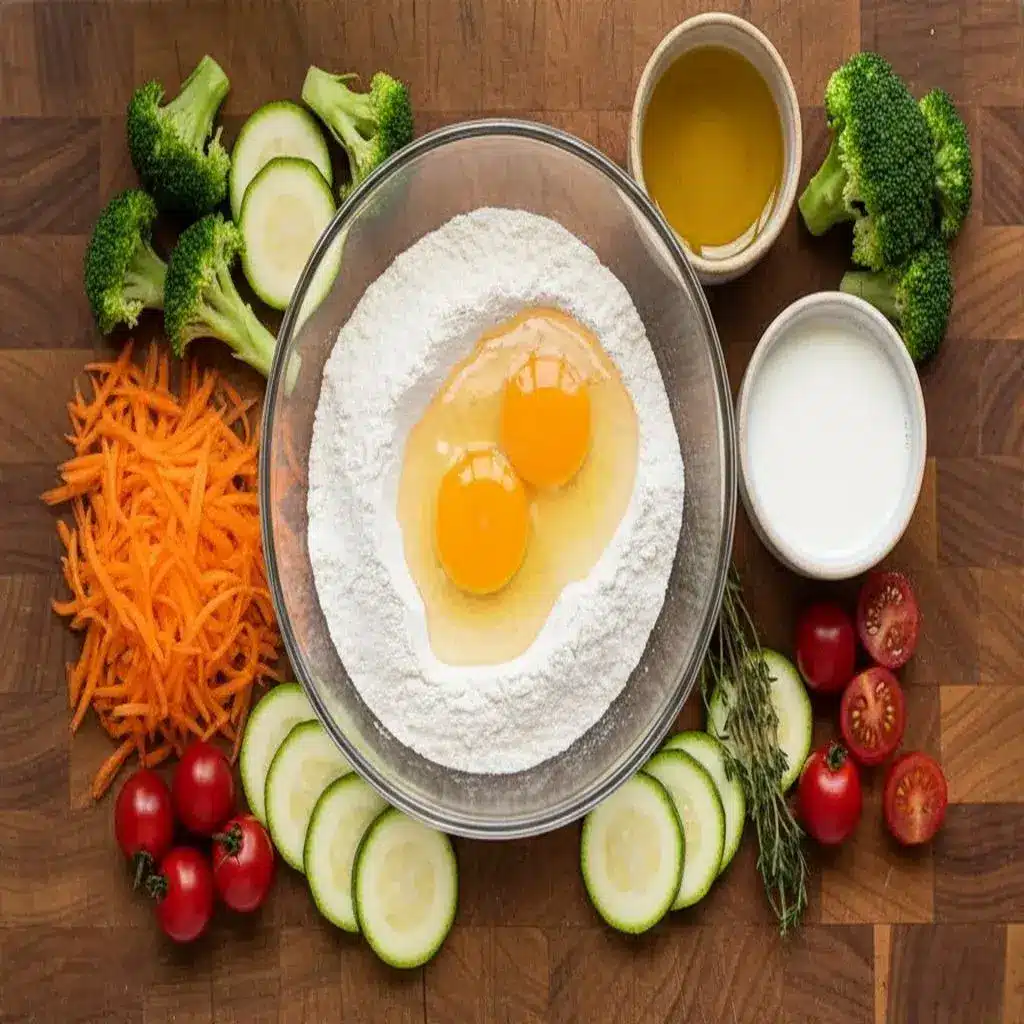 Ingredientes frescos para a Torta Vegetariana de Liquidificador.