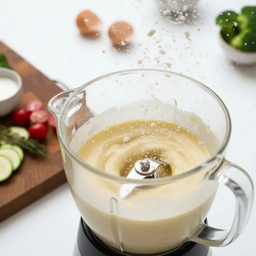 Massa da Torta Vegetariana sendo batida no liquidificador.