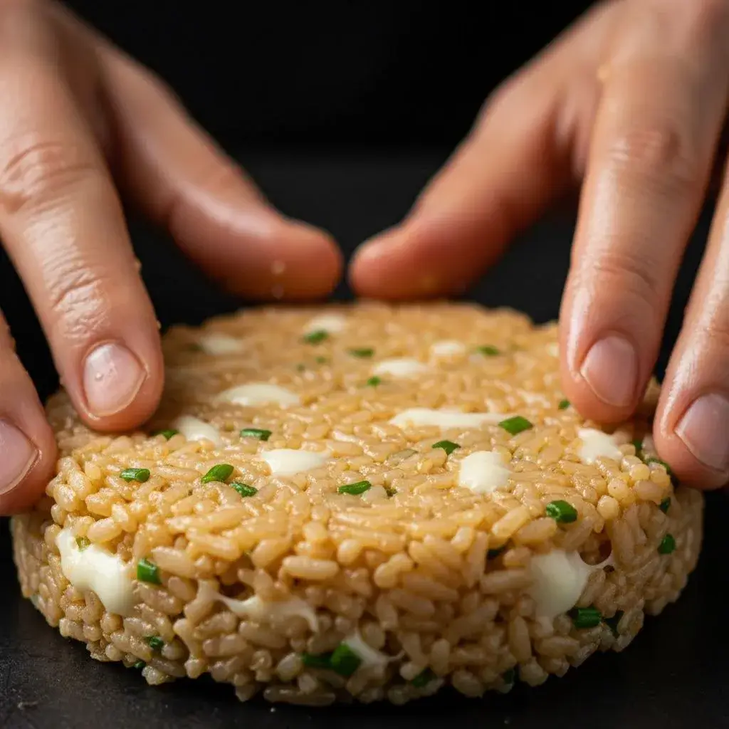 modelando a massa do bolinho de arroz crocante.