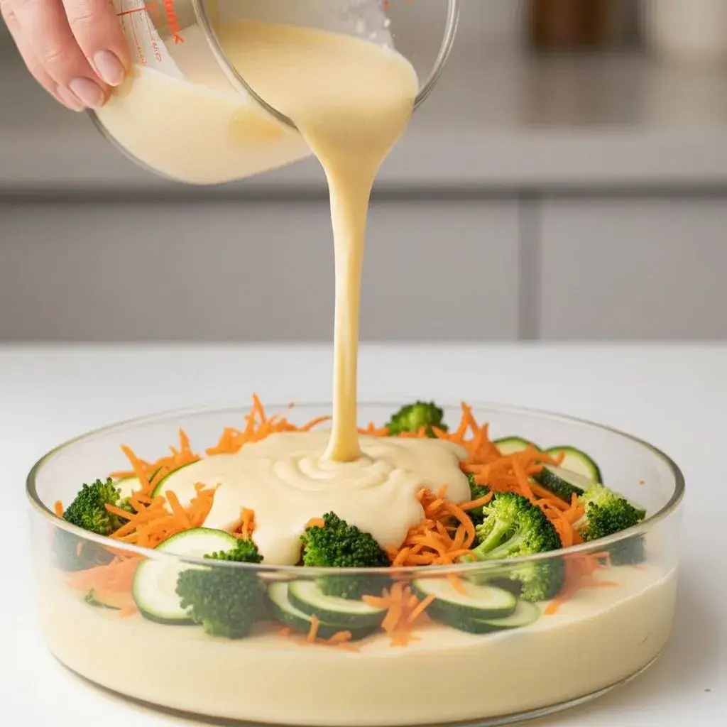 Montagem das camadas da Torta Vegetariana de Liquidificador