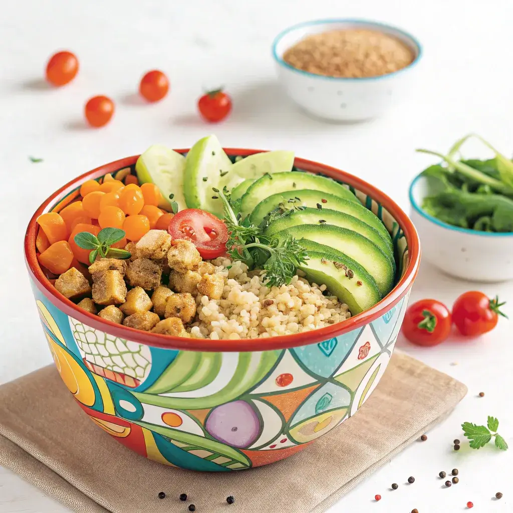 Prato único rápido e saudável com grãos, proteína e legumes.