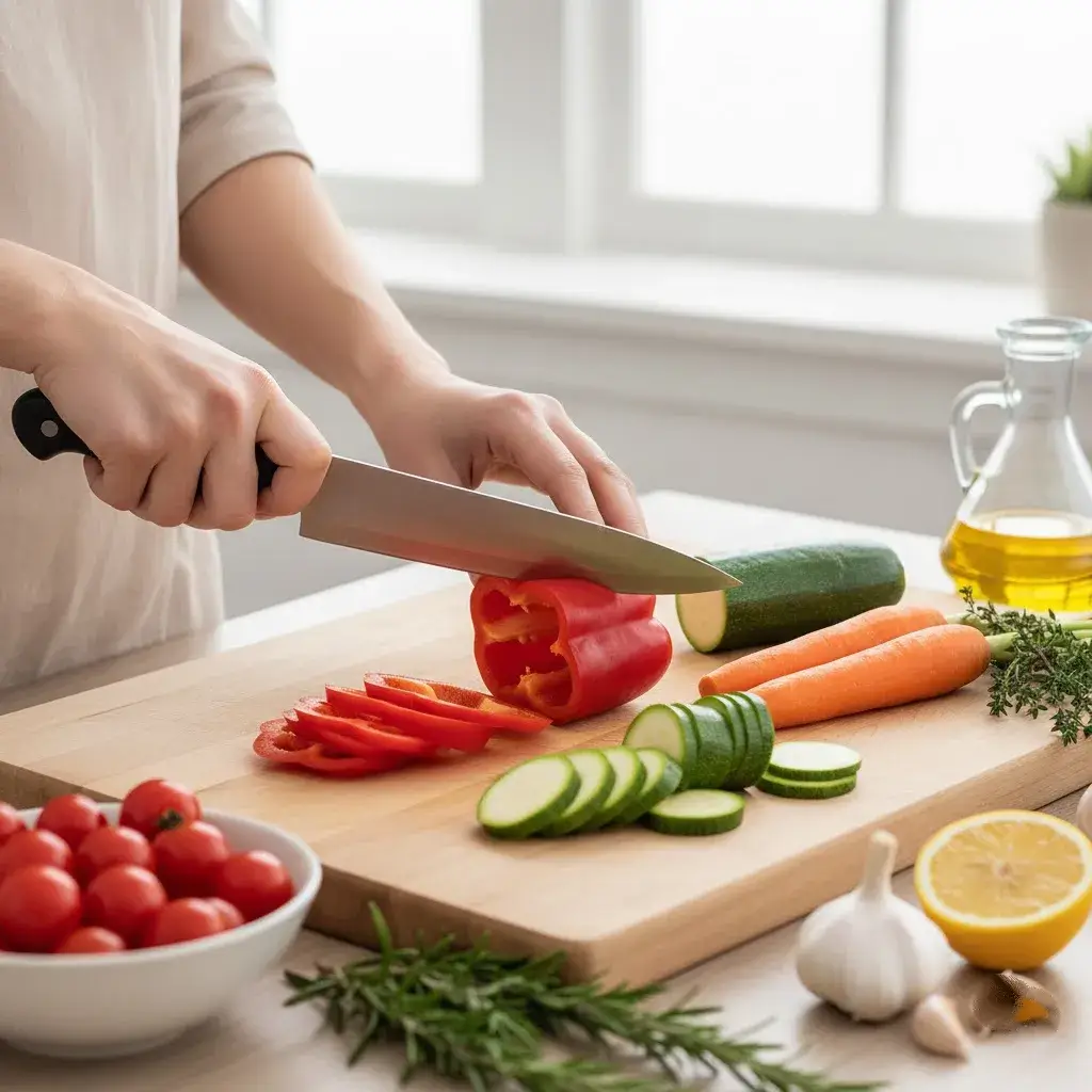 Preparando receitas light na cozinha.