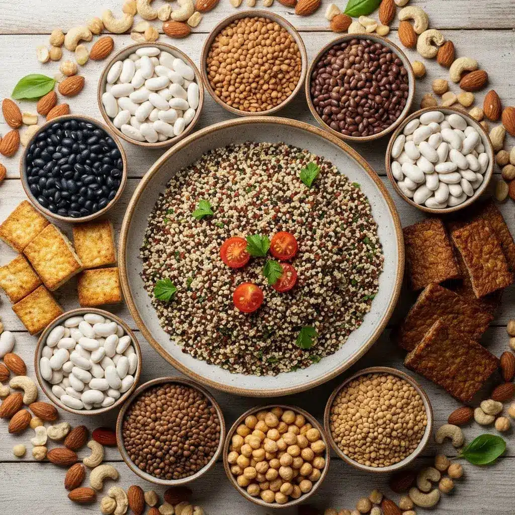 Fontes variadas de proteína vegetal para alimentação nutritiva.