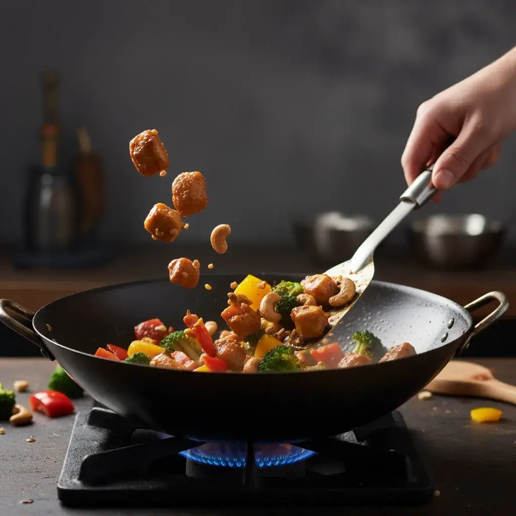 Salteando legumes para o Frango Xadrez Light.