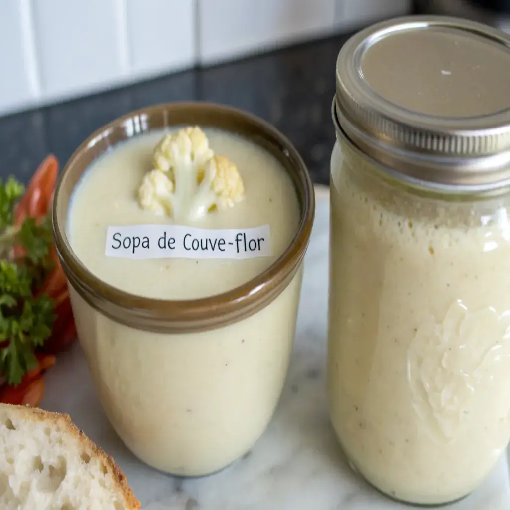 sopa de couve-flor congelada em potes