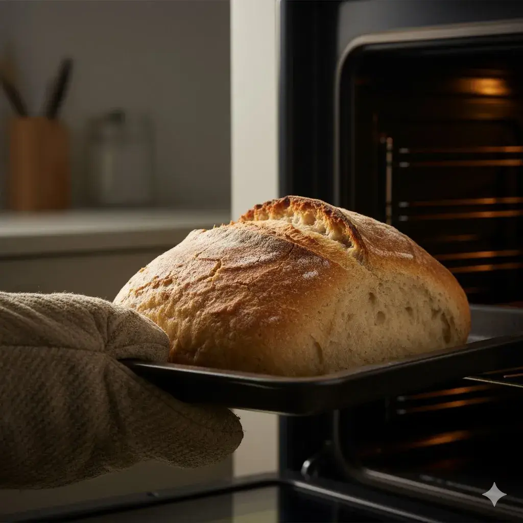 Pão caseiro sem glúten recém-saído do forno.