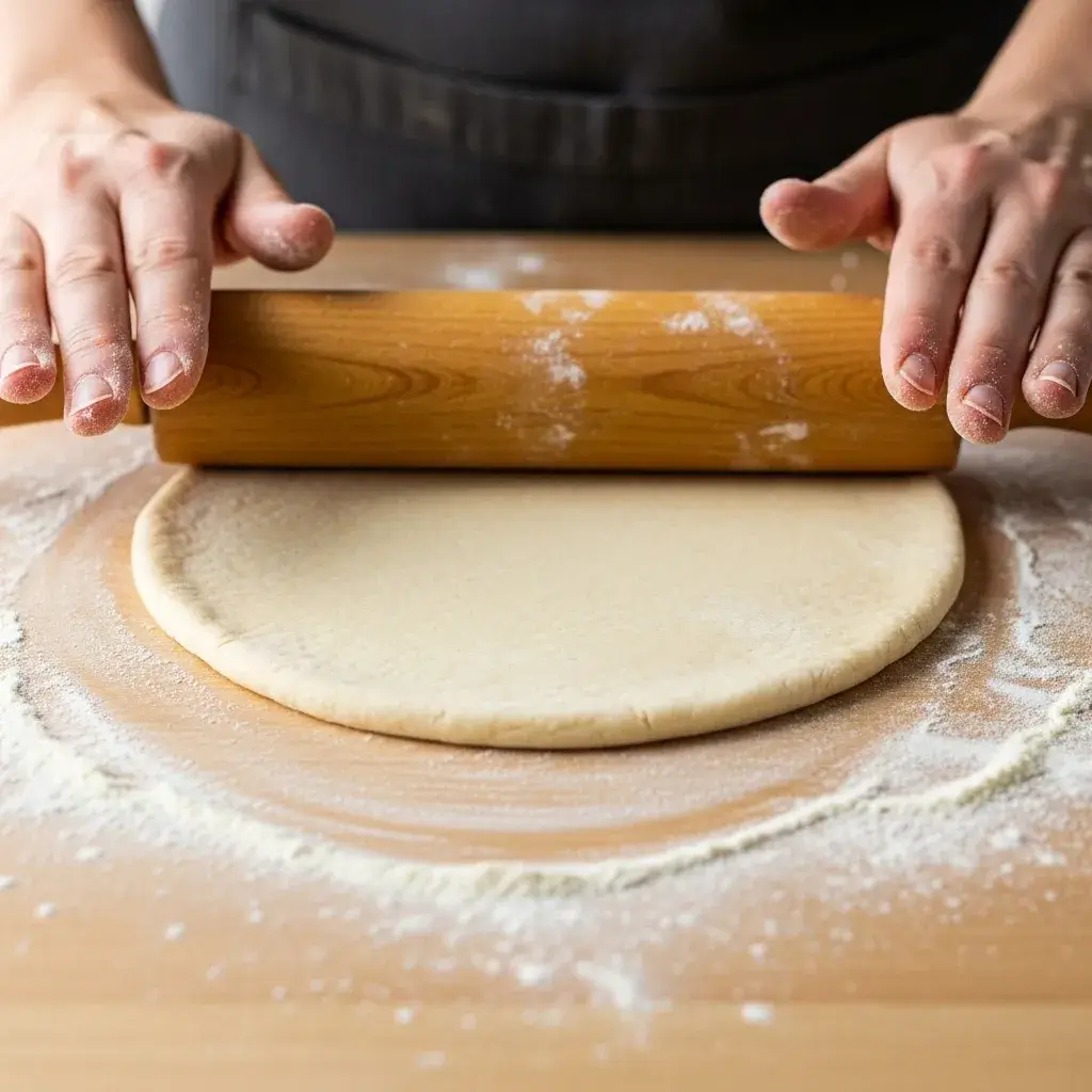 Abrindo a massa de torta sem glúten na bancada.