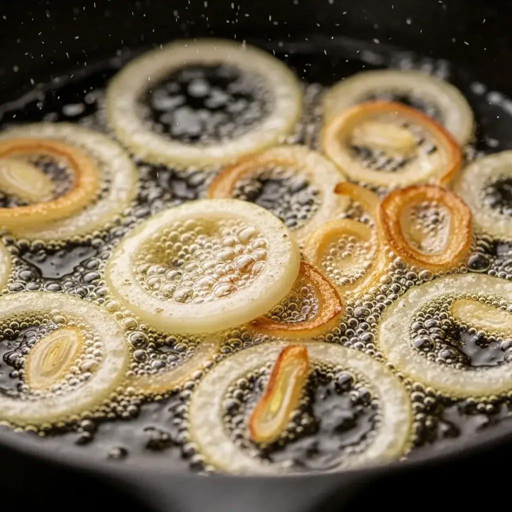 Cebola Crispy sendo frita crocante no óleo quente