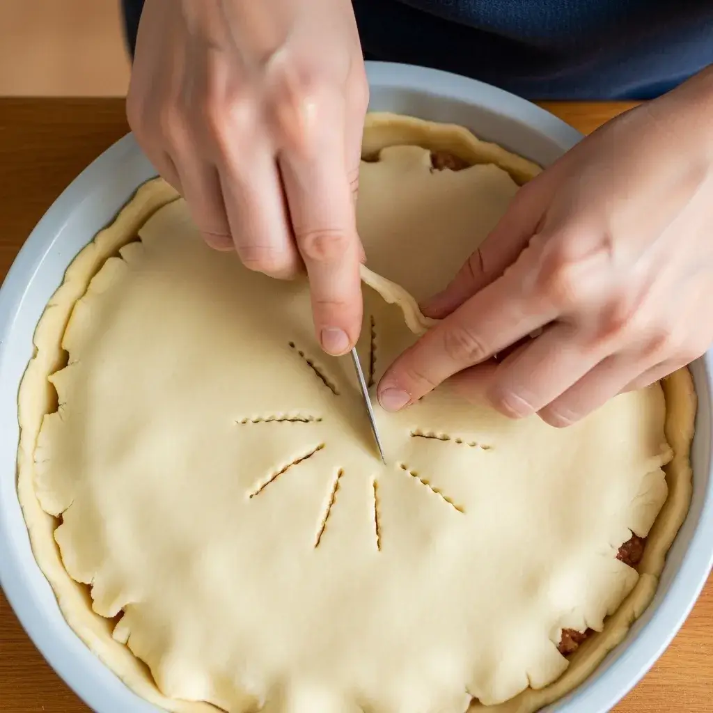 Cobrindo a torta de frango com brócolis com a massa podre