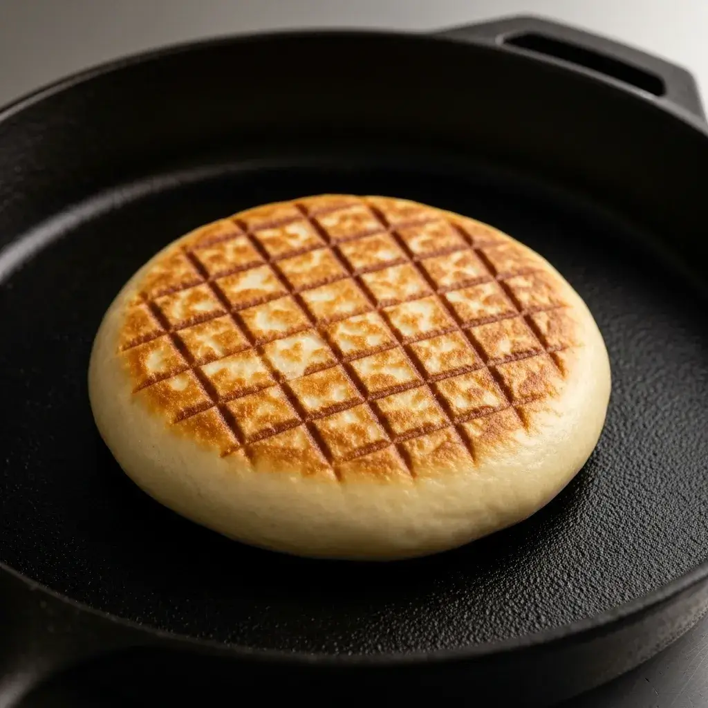 Cozinhando o Bolo Levedo em frigideira pesada em fogo brando