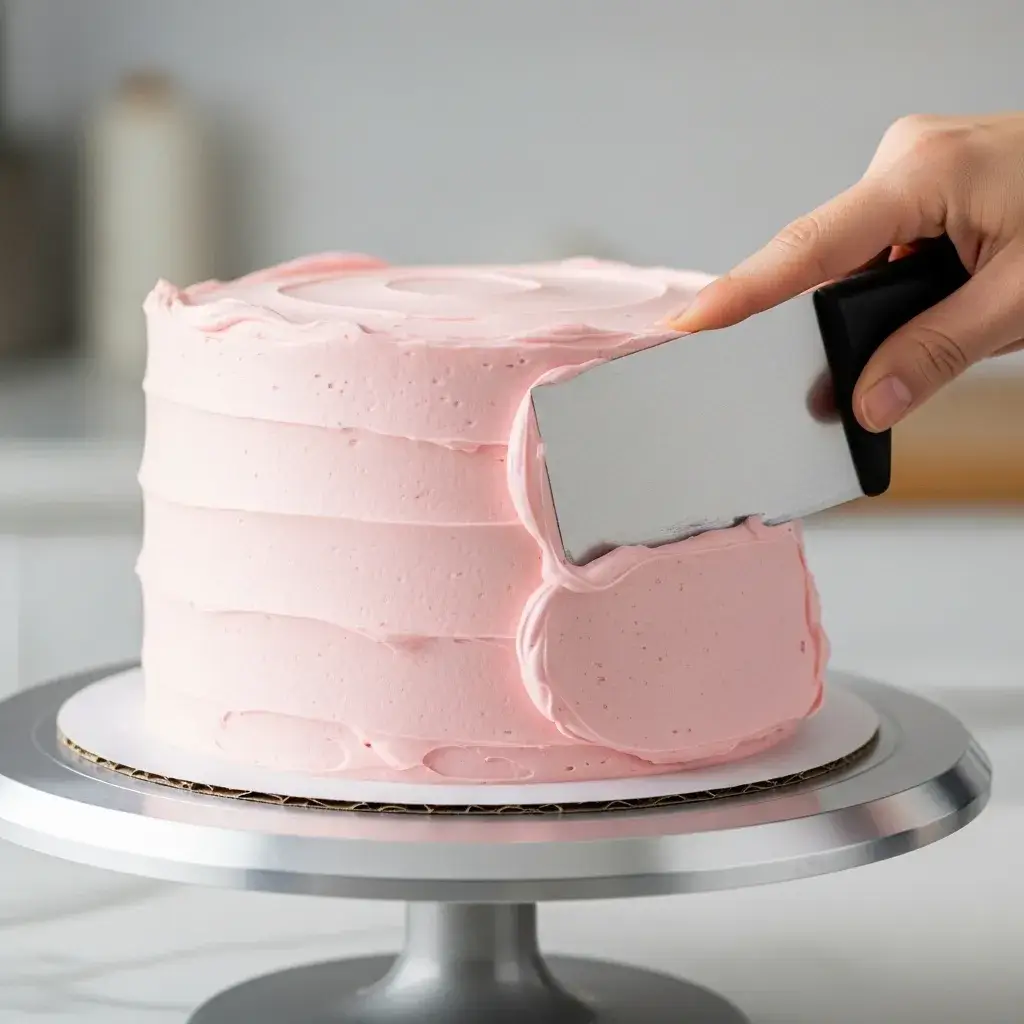 Deixando a cobertura do bolo de aniversário perfeitamente lisa.