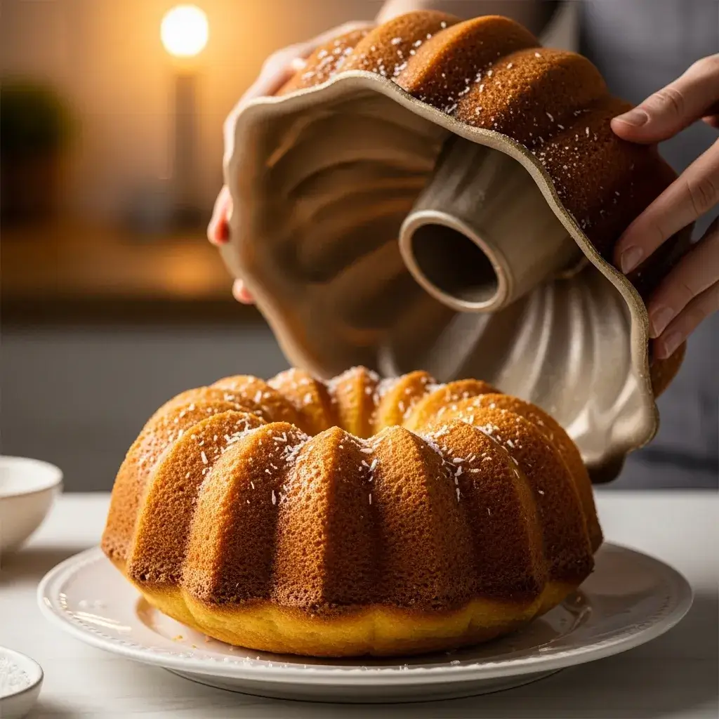 Desenformando o Bolo de Coco Sem Lactose quentinho
