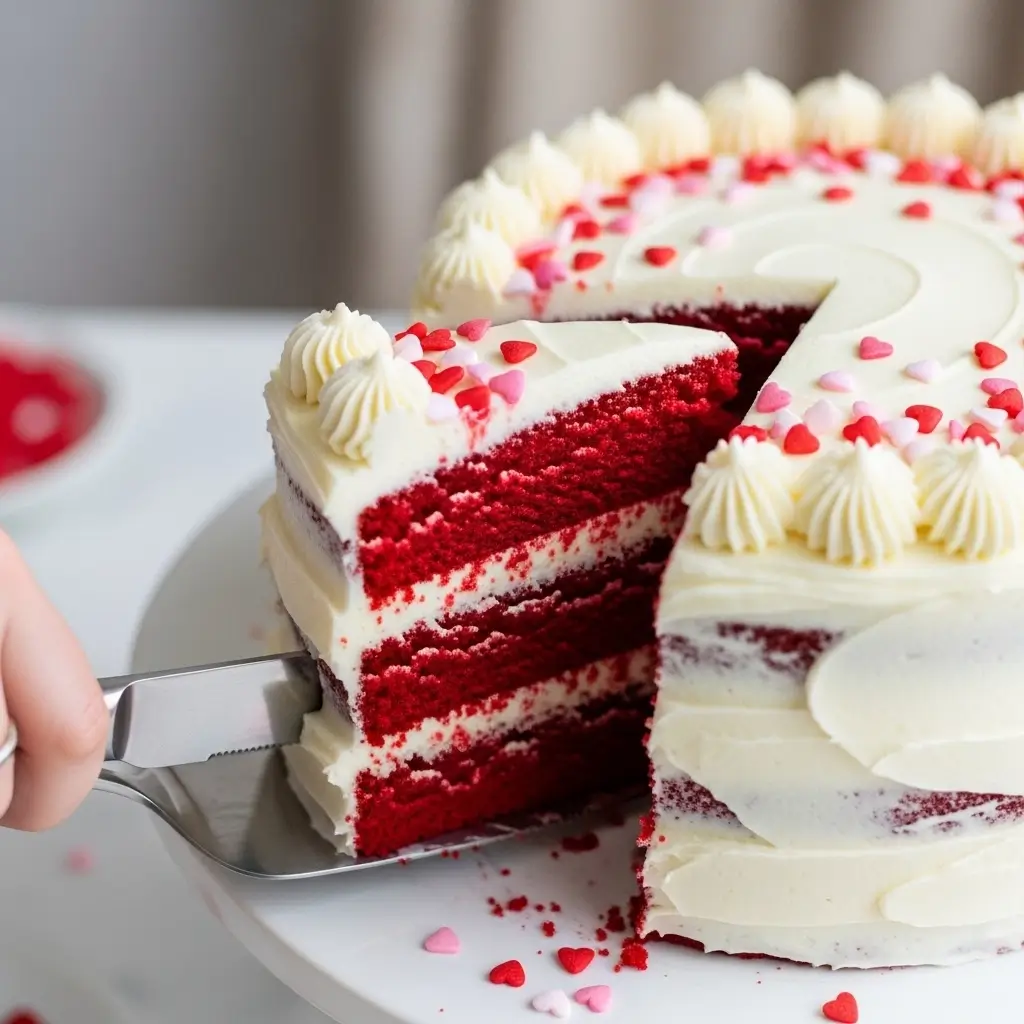 Fatia de Bolo de Dia dos Namorados Red Velvet com camadas