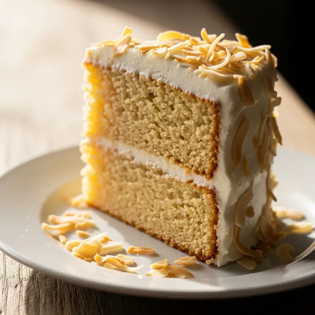 Fatia perfeita de Bolo de Coco Sem Glúten e Sem Lactose caseiro