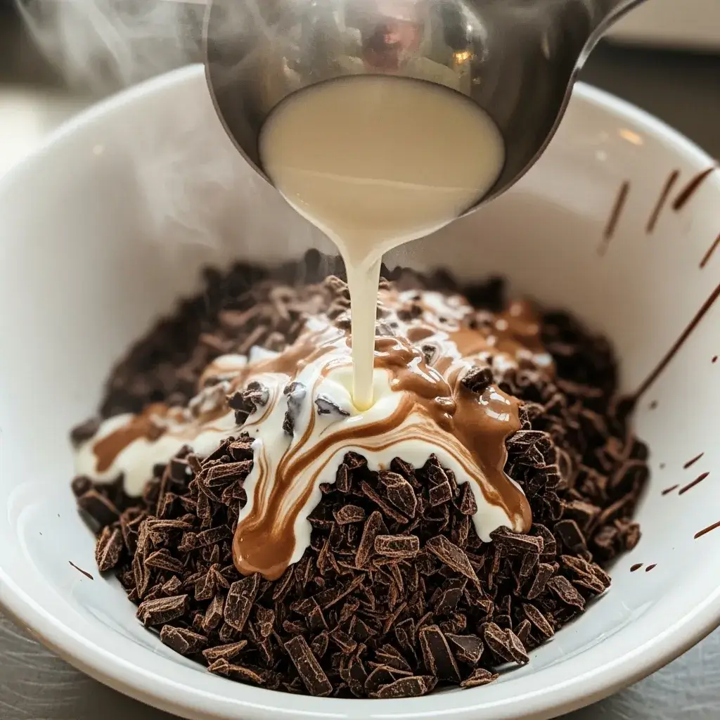 Fazendo ganache de chocolate para cobrir o bolo de cenoura mesclado com chocolate