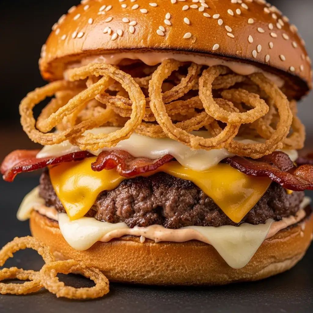 Hambúrguer coberto com Cebola Crispy Frita Crocante caseira