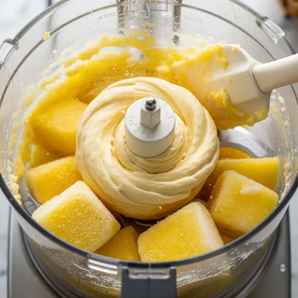 processando abacaxi congelado para fazer gelado cremoso