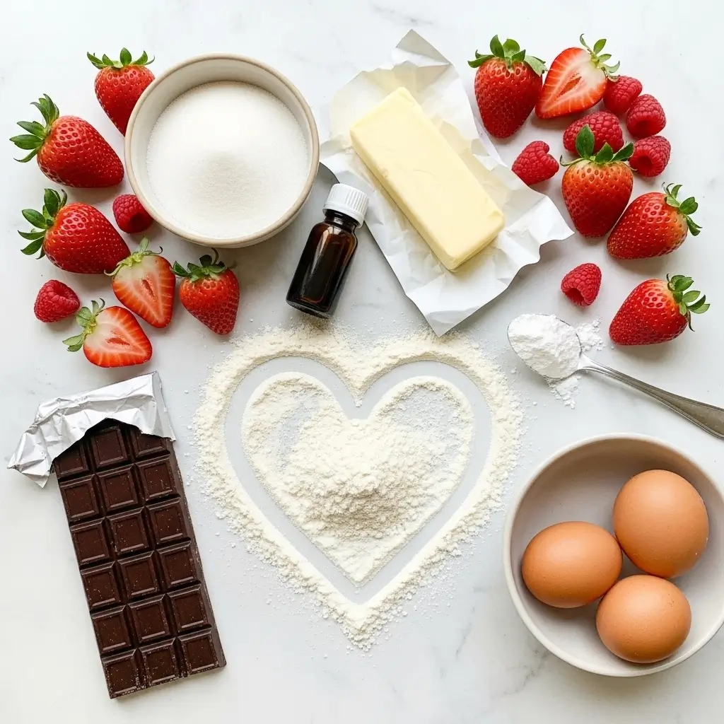Ingredientes frescos para fazer Bolo de Dia dos Namorados caseiro