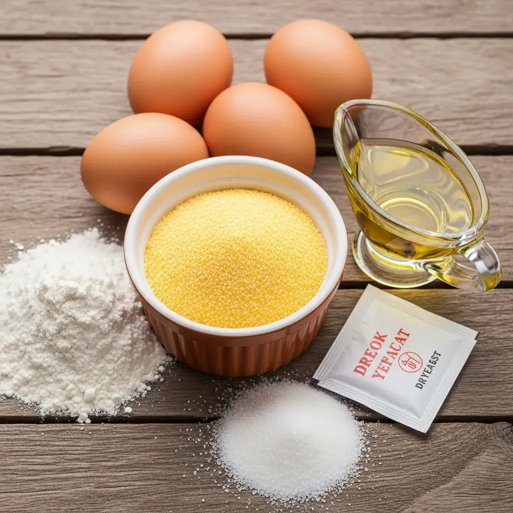 Ingredientes para fazer bolo de flocão de milho caseiro