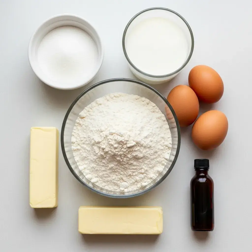 Ingredientes simples para fazer um Bolo de Leite.