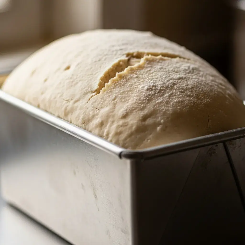 Massa de pão sem lactose crescida e pronta para assar com vapor.