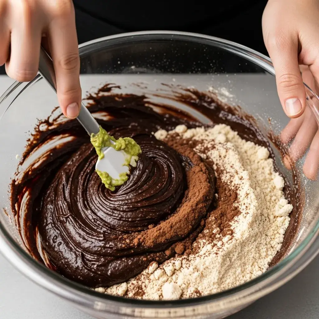 Misturando a massa do bolo de chocolate saudável