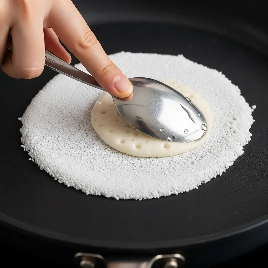 Técnica para abrir a massa do Rap 10 sem glúten na frigideira.