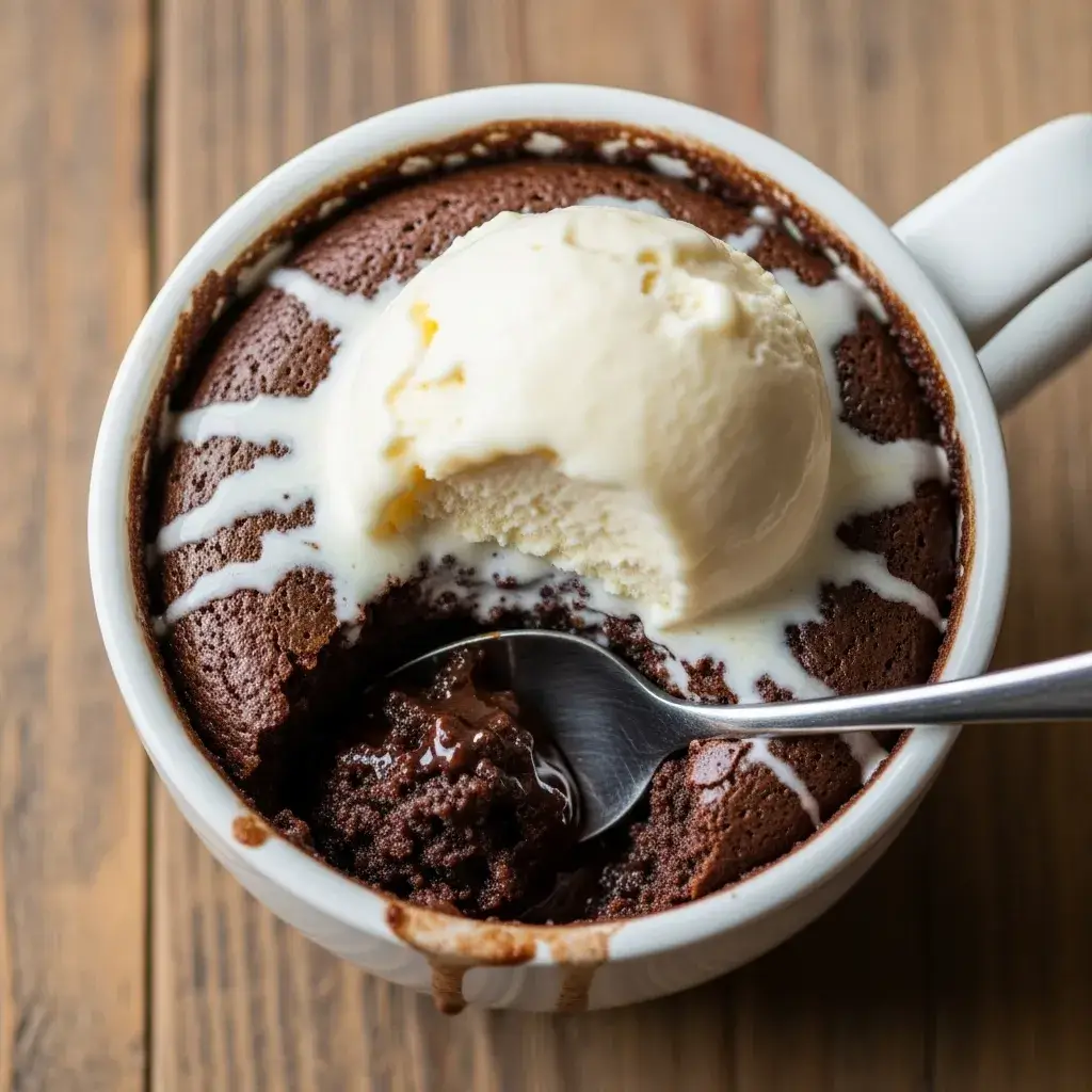 brownie de caneca quente com sorvete de baunilha