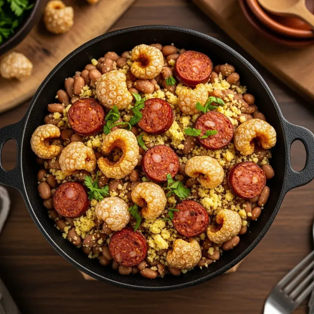 feijão tropeiro tradicional na panela de ferro