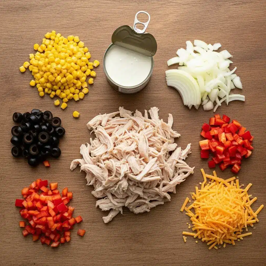 ingredientes frescos para o recheio de torta de frango