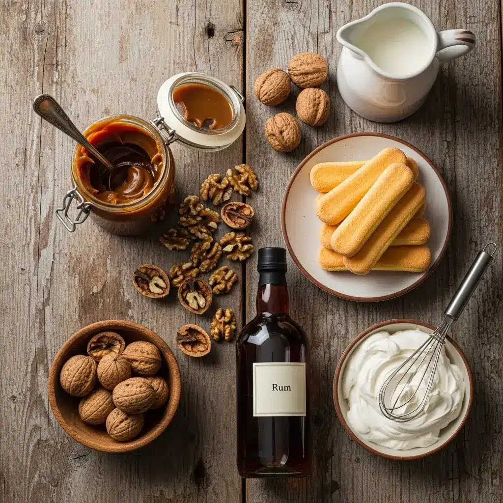 ingredientes para fazer pavê de doce de leite com nozes