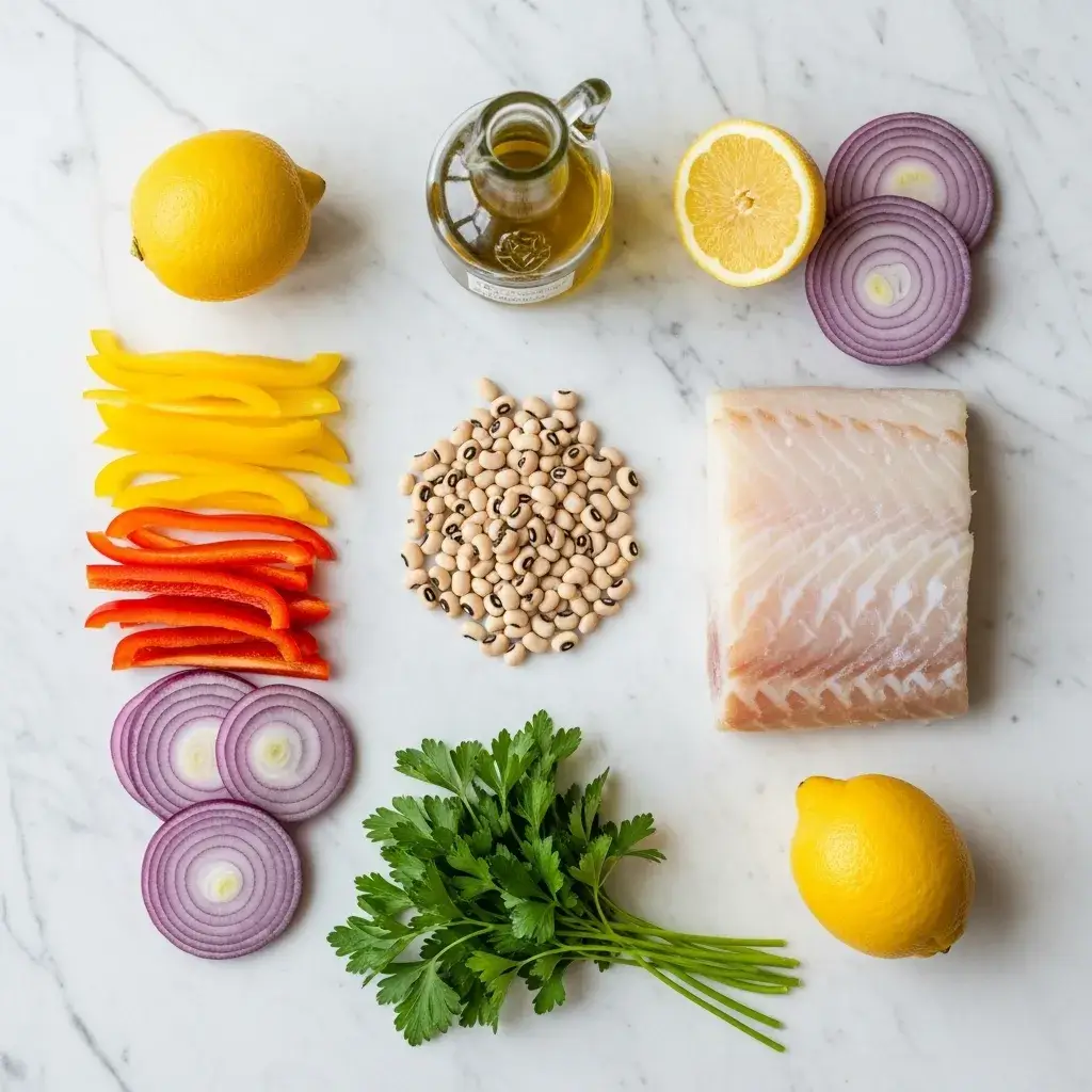 ingredientes para fazer salada de feijão fradinho e bacalhau