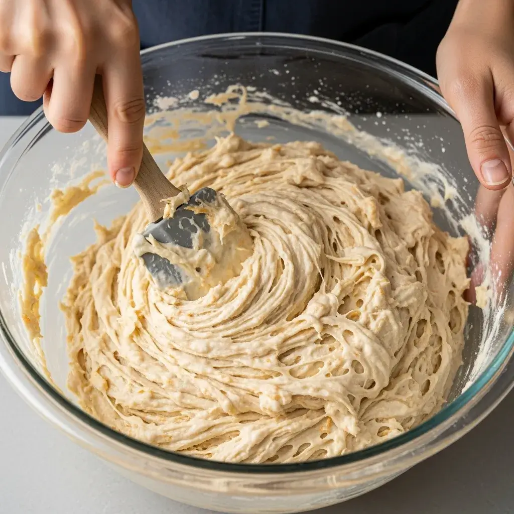 massa úmida do pão de mandioquinha sem glúten sendo misturada