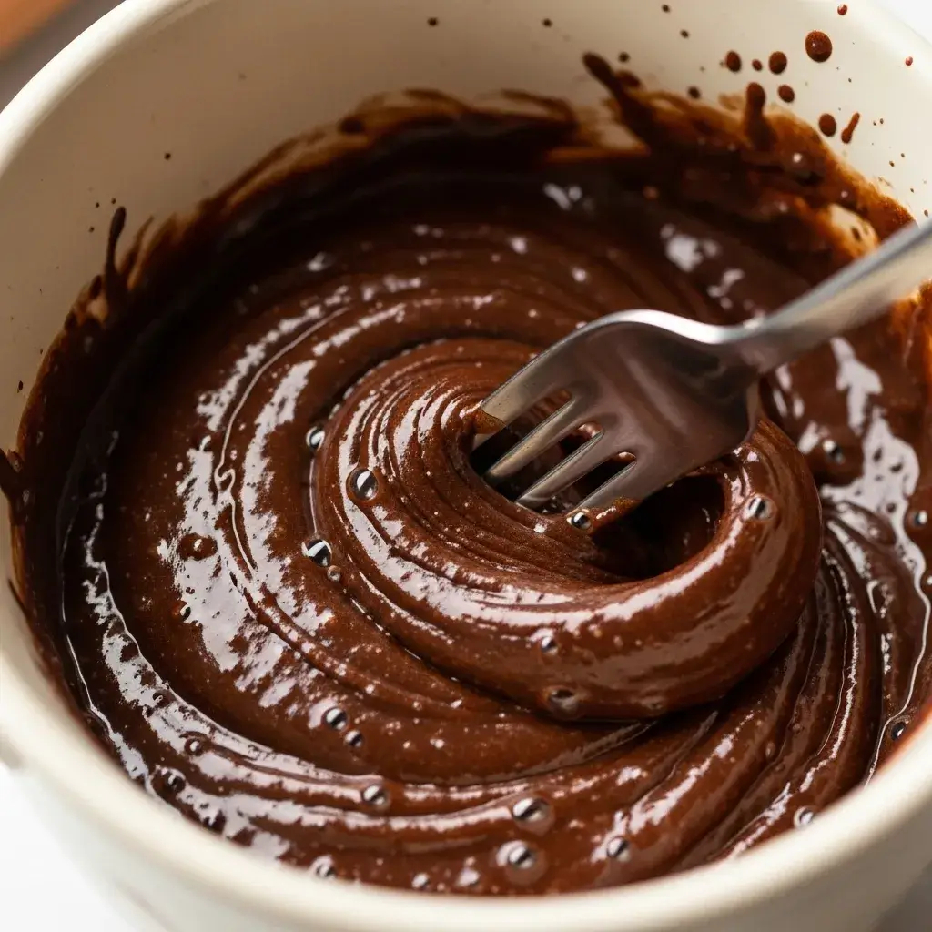misturando a massa de brownie diretamente na caneca
