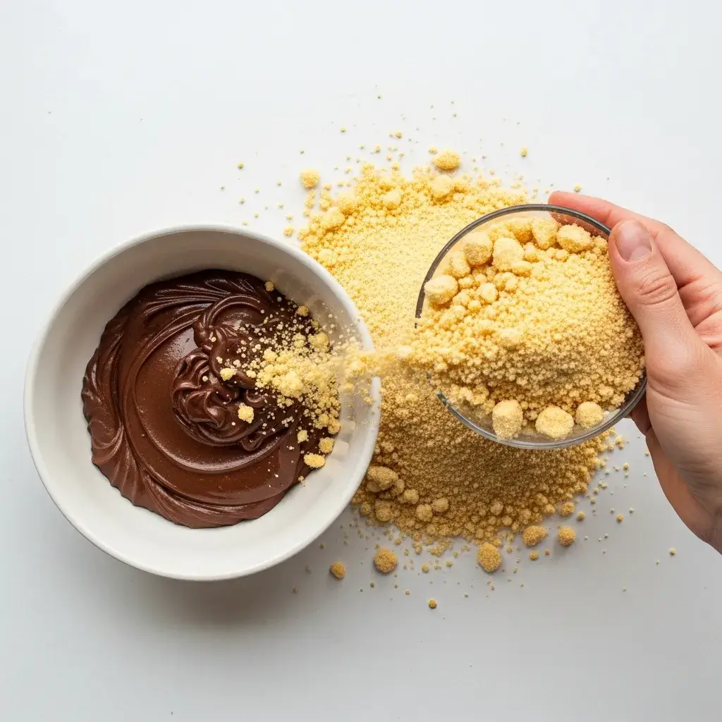 misturando bolacha maizena triturada no creme de palha italiana