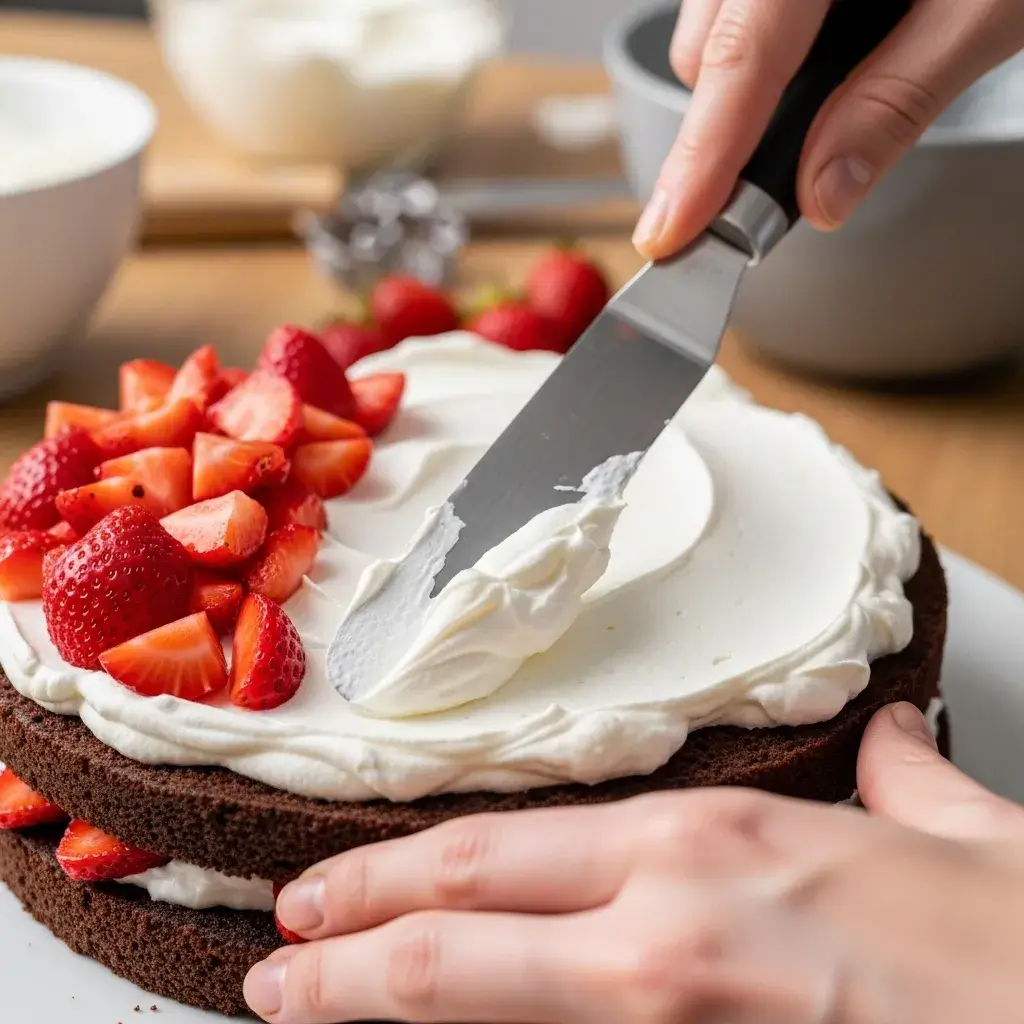 montando-camadas-bolo-chocolate-morango