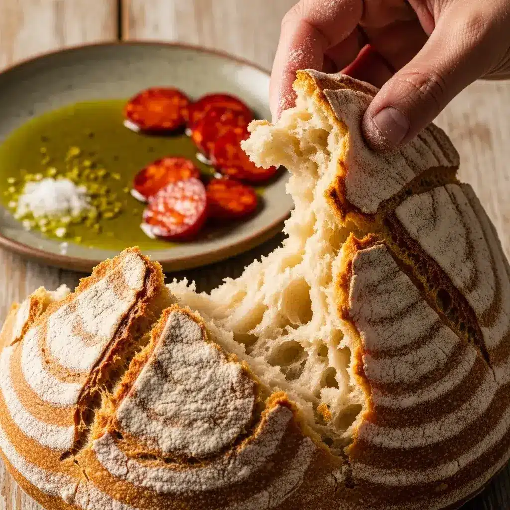 partindo e servindo pao alentejano com azeite
