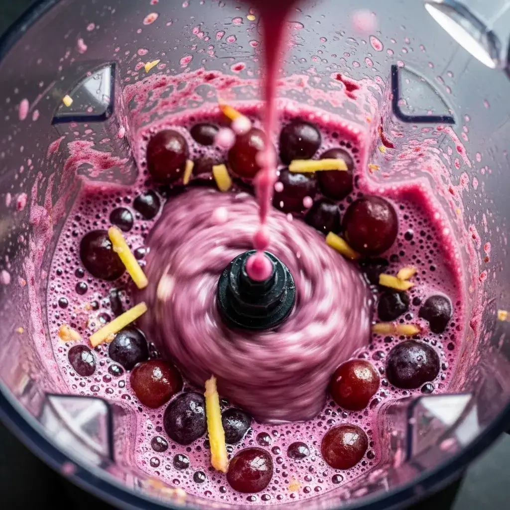 preparando suco de uva com gengibre no liquidificador