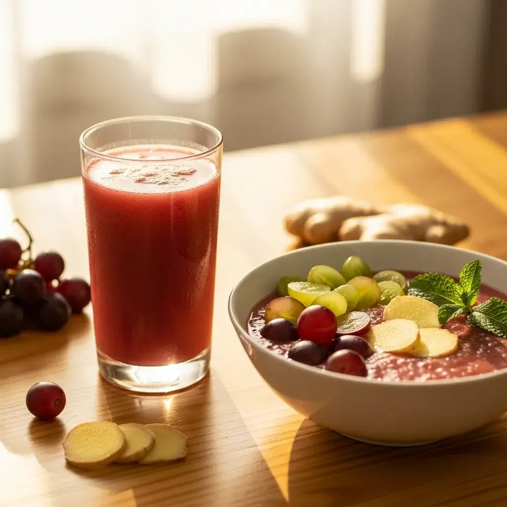 suco de uva com gengibre no café da manhã saudável